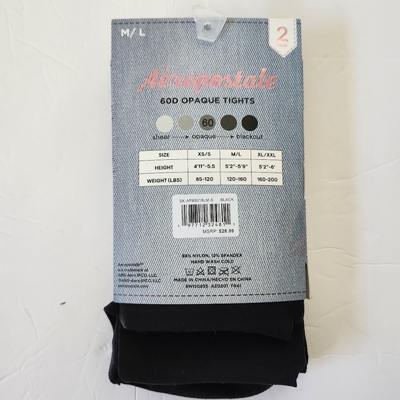 Aeropostale Black Opaque Tights Medium Large 2 Pair 60 Denier - Picture 3 of 3